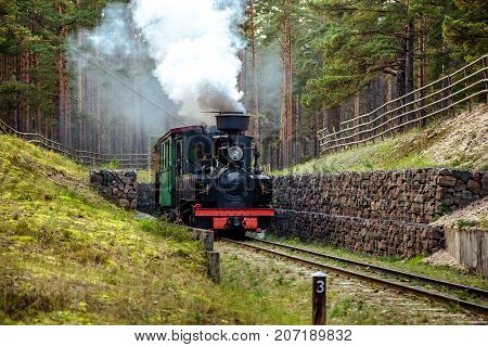 retro-train on a narrow-gauge railway in the museum Ventspilsn a narrow-gauge railway