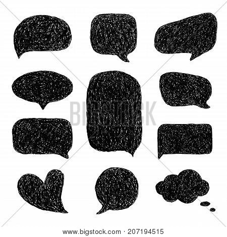 Doodle speech bubbles. Tangle hand drawn speech bubbles in comic style. Vector set of dialog windows.