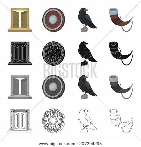 History, Vikings, weapons and other  icon in cartoon style. Sound, trumpet, call, icons in set collection