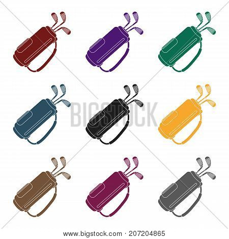 A bag with golf clubs.Golf club single icon in black style vector symbol stock illustration .
