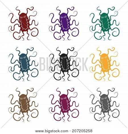 Red virus icon in black design isolated on white background. Viruses and bacteries symbol stock vector illustration.
