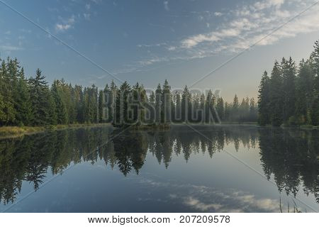 Morning Fog Near Bahnak Ponds In Kladska Village