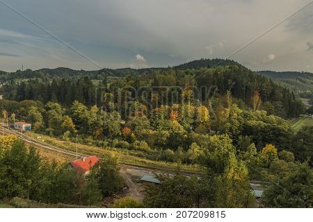 Becov nad Teplou town in west Bohemia in autumn evening