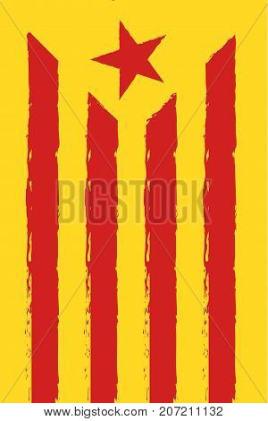 Independence day Catalonia national flag red and yellow color brush strocks texture. Vector patriotic poster
