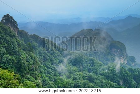 The Wudang MountainsHubei China. Many Taoist monasteries to be found thereIt's world heritate and famous in one of China. good weather sometime it a lot of the fog. It's specially name.