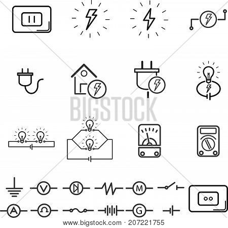 Electrical signs and quipment. editable stroke. vector illustration.