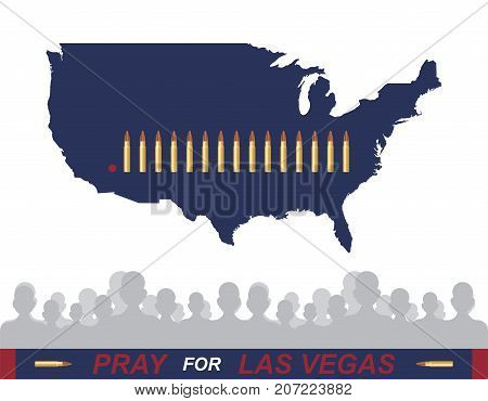 Las Vegas Shooting. Concept Of Terrorism And The Memory Of The Dead. Silhouette Of People And Bullet