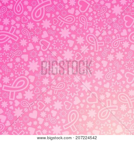 Breast Cancer awareness month vector illustration with many objects on gradient background