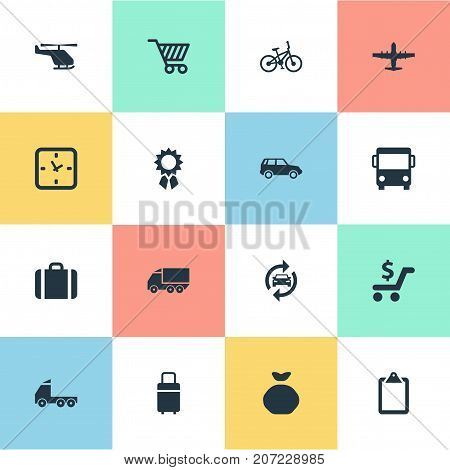 Elements Shipment Transport, Market Cart, Velocipede And Other Synonyms Shopping, Cart And Sack.  Vector Illustration Set Of Simple Surrender Icons.