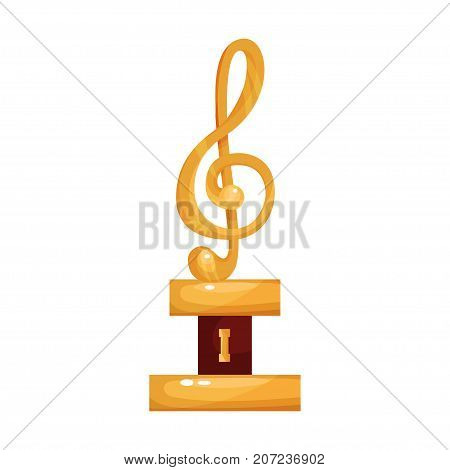 Gold treble clef, music award statuette cartoon vector Illustration on a white background