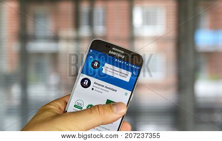 MONTREAL CANADA - SEPTEMBER 29 2017: Amazon Assistant app on Samsung S7. The Amazon Assistant is a suite of software applications that supplement online shopping experience.