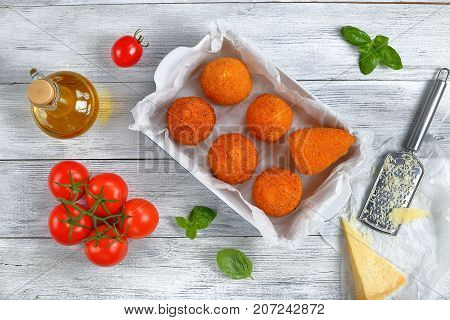 Arancini Or Rice Cone Stuffed With Meat