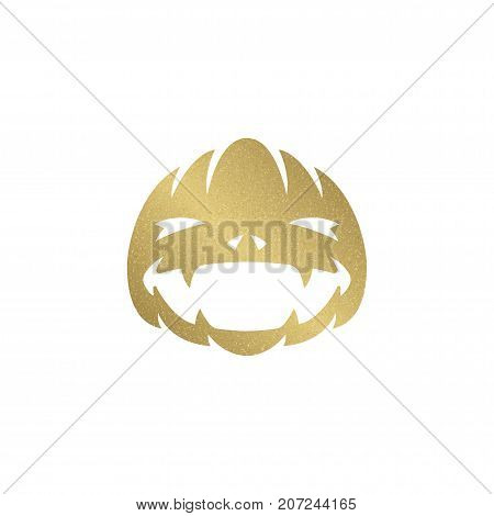 Halloween pumpkin with scary face isolated on white, gold glitter shining texture vector illustration.