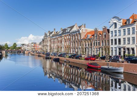 Historic Houses At The Nieuwe Gracht Canal In Haarlem
