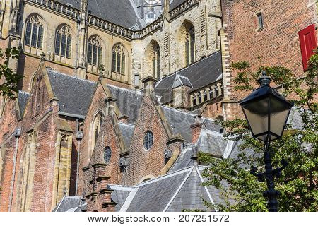 Street Light In Front Of The St. Bavo Church In Haarlem