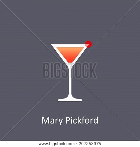 Mary Pickford cocktail icon on dark background in flat style. Vector illustration
