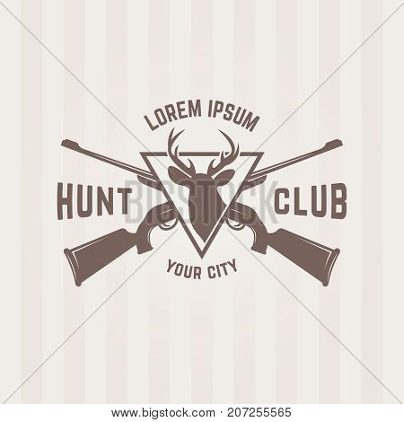 Hunting club isolated vector emblem template two crossed hunting rifle and silhouette of a deer