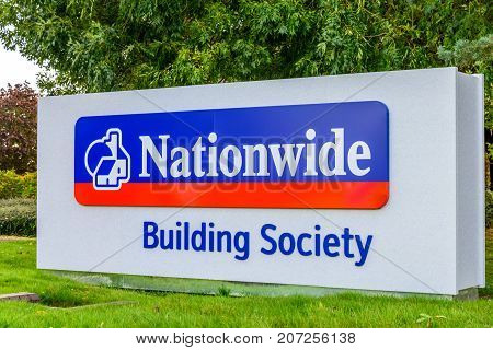 Northampton Uk October 3, 2017: Nationwide Building Society Logo Sign Stand Northampton Industrial E