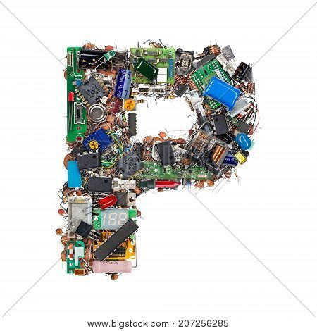 Letter P Made Of Electronic Components