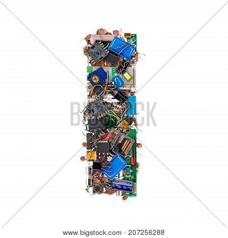 Letter I Made Of Electronic Components