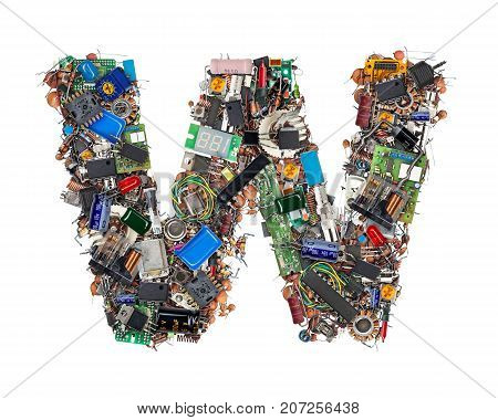 Letter W Made Of Electronic Components
