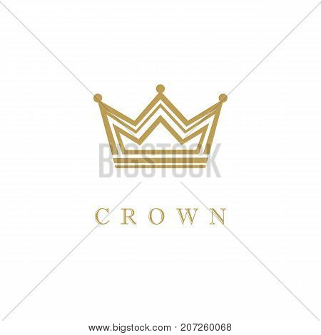 Crown icon gold emblem. Geometric line art vector design crown illustration isolated on white background