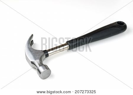 Isolated Steel Hammer On White Background , Housework Hardware Capenter Instrument