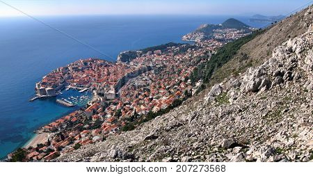 Dubrovnik panorama east side of old town from Srd hill