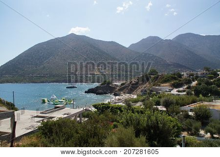 Beautiful landscape of Crete, sea and mountain. Wonders of nature.