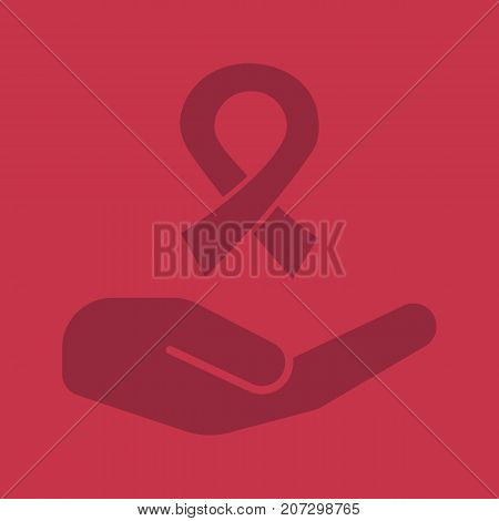 Open hand with anti HIV ribbon glyph color icon. World AIDS day. Silhouette symbol. Fighting against AIDS. Negative space. Vector isolated illustration