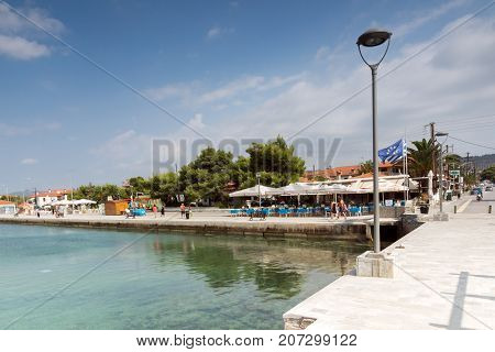CHALKIDIKI, CENTRAL MACEDONIA, GREECE - AUGUST 25, 2014:  Panoramic view of port of Nikiti at Sithonia peninsula, Chalkidiki, Central Macedonia, Greece