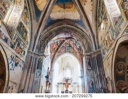 Galatina, Italy - August 15, 2017. Chancel frescoes of the Basilica  Santa Caterina of Alessandria. Galatina, Puglia, Italy.