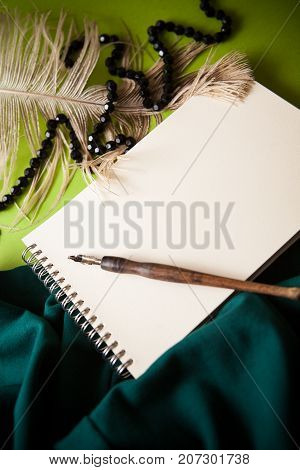 rerto background with drapery and notebook with copy space