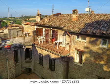 View of buildings in the old city. Urbania was famous during the Renaissance as a country seat of the Dukes of Urbino.