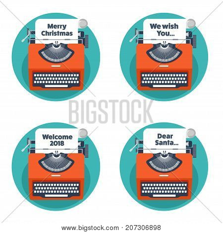 Typewriter in a flat style. Christmas wish list. Letter to Santa. New year. 2017. December holidays.