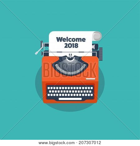 Typewriter in a flat style. Christmas wish list. Letter to Santa. New year. 2017. December holidays.