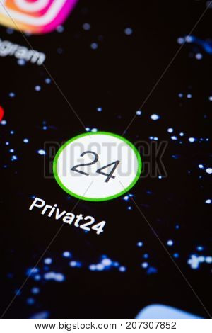 Kiev, Ukraine - October 3, 2017: the Privat24 logo on the smartphone screen close-up.