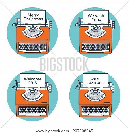 Typewriter in a flat style. Christmas wish list. Letter to Santa. New year. 2017. December holidays.