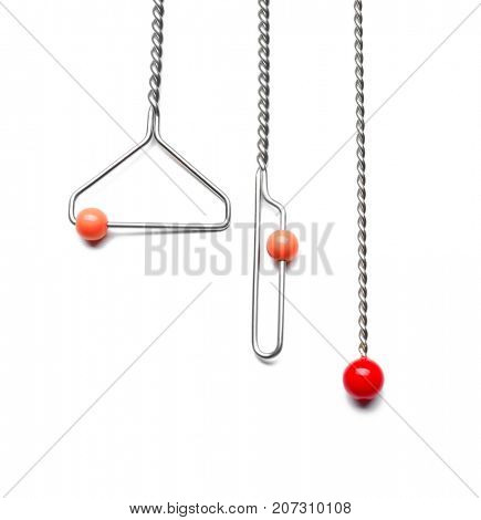 Set of instruments for speech therapist on white background