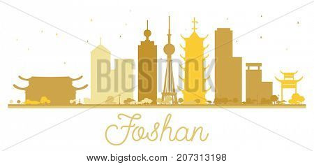 Foshan City skyline golden silhouette. Simple flat concept for tourism presentation, banner, placard or web site. Cityscape with landmarks.