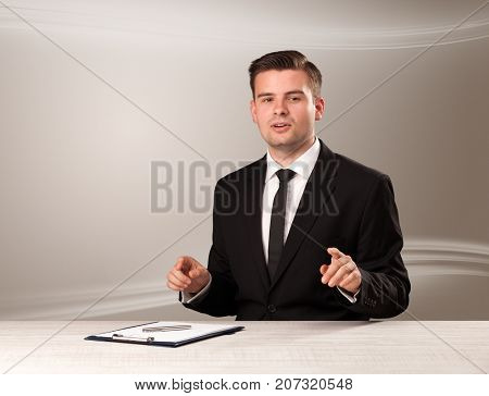 Televison presenter host in live show with blank background