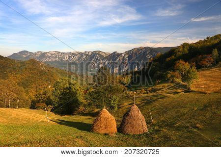 Autumn landscape in Cernei Mountains, Carpathians Range, Romania, Europe