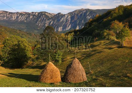 Autumn landscape in Cernei Mountains, Carpathians Range, Romania, Europe