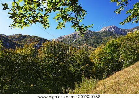 Autumn landscape in Cernei Mountains, Carpathians Range, Romania, Europe
