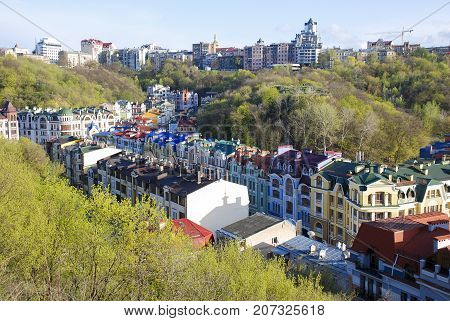 Andreevsky Uzvoz, Podol, in the city of Kiev, top view, Ukraine