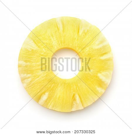 Top view of pineapple slice isolated on white