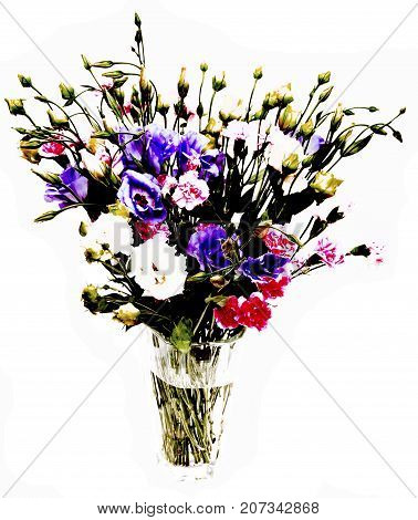 A bouquet of roses or carnation in a crystal vessel