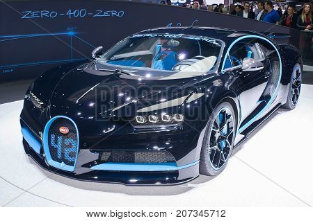 Frankfurt-September 20: Bugatti Chiron 42 seconds edition at the Frankfurt International Motor Show on September 20 2017 in Frankfurt