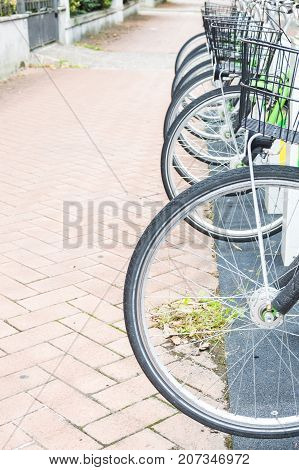 City parking of the Ecobici rental bikes