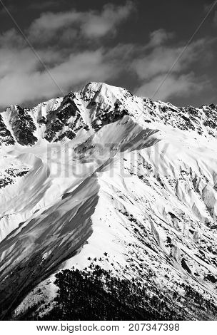 Black And White Snow Mountain Peak At Sunny Day